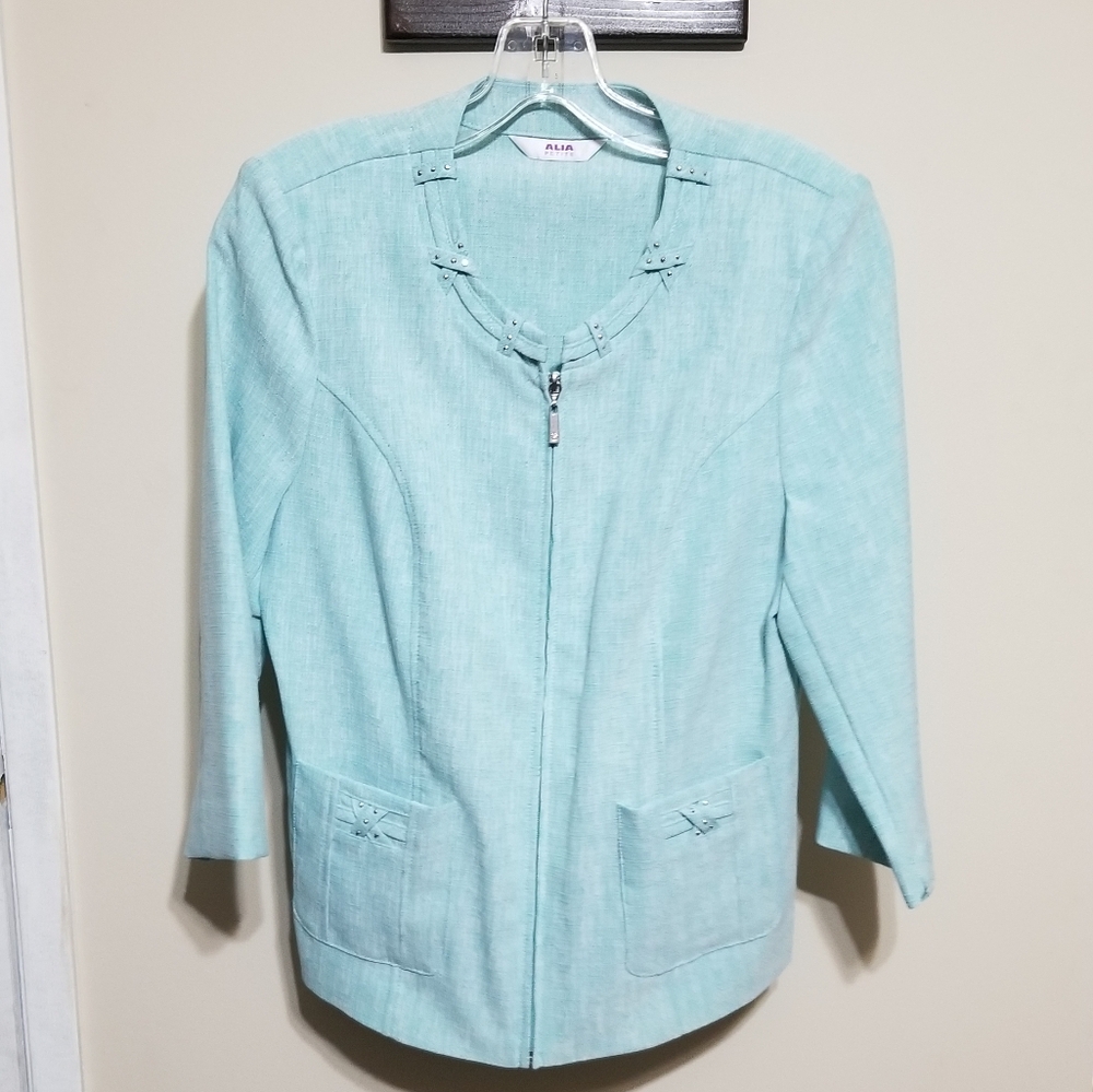 Alia Blazer M petite Aqua Blue Jacket Business Formal Avant Garde